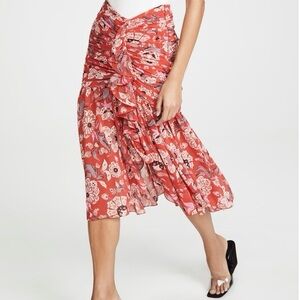 CINQ A SEPT Kathleen Midi Skirt in Venetian
Red Multi